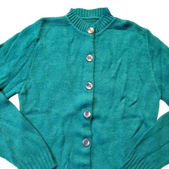 Vintage 1940s -1950s Forest Green Long Sleeve Cardigan Sweater - Picture 5 of 6